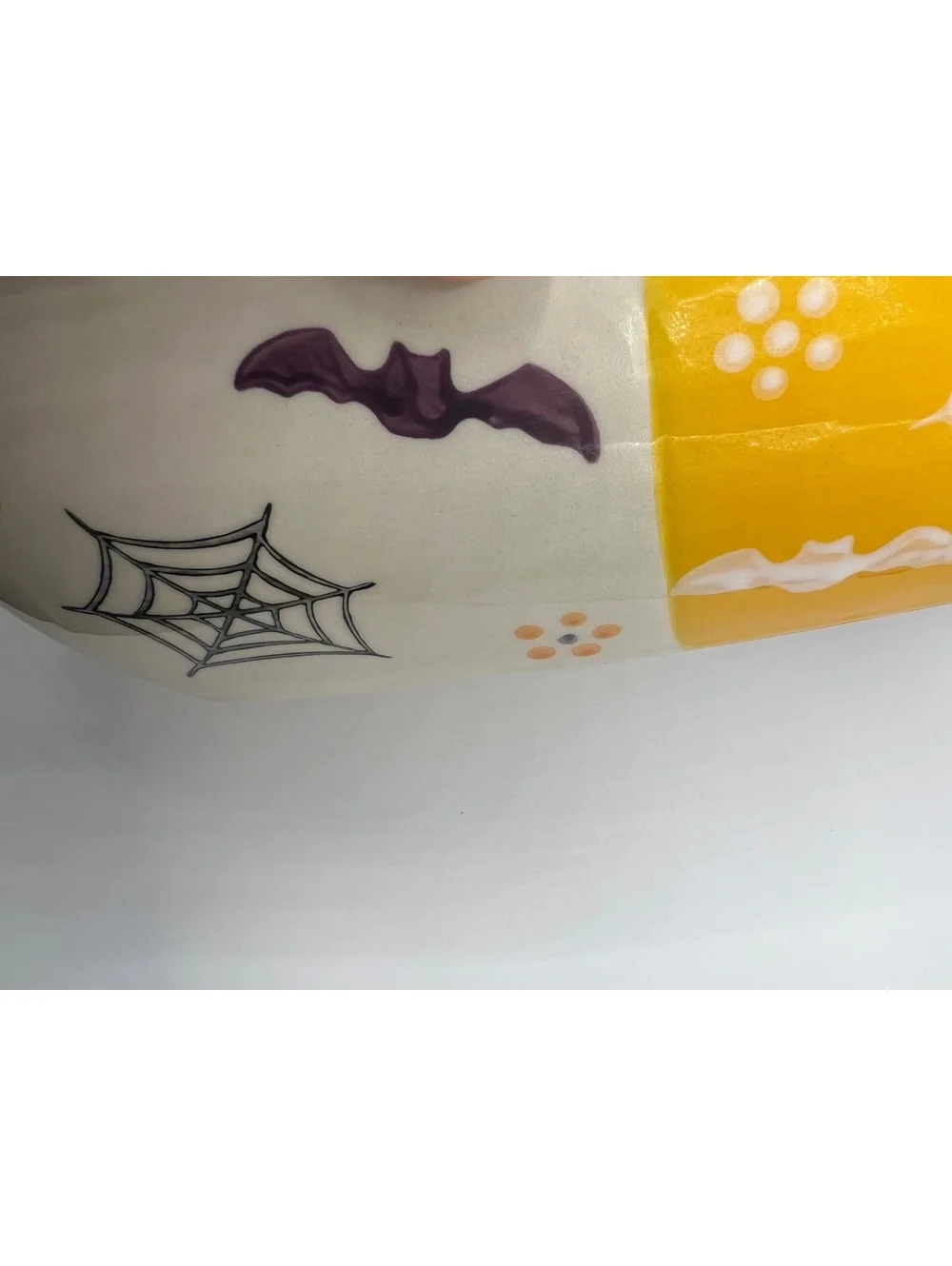 Large 11” Halloween Candy Corn Ceramic Dish Bat Spiderweb Temp-tations Tara